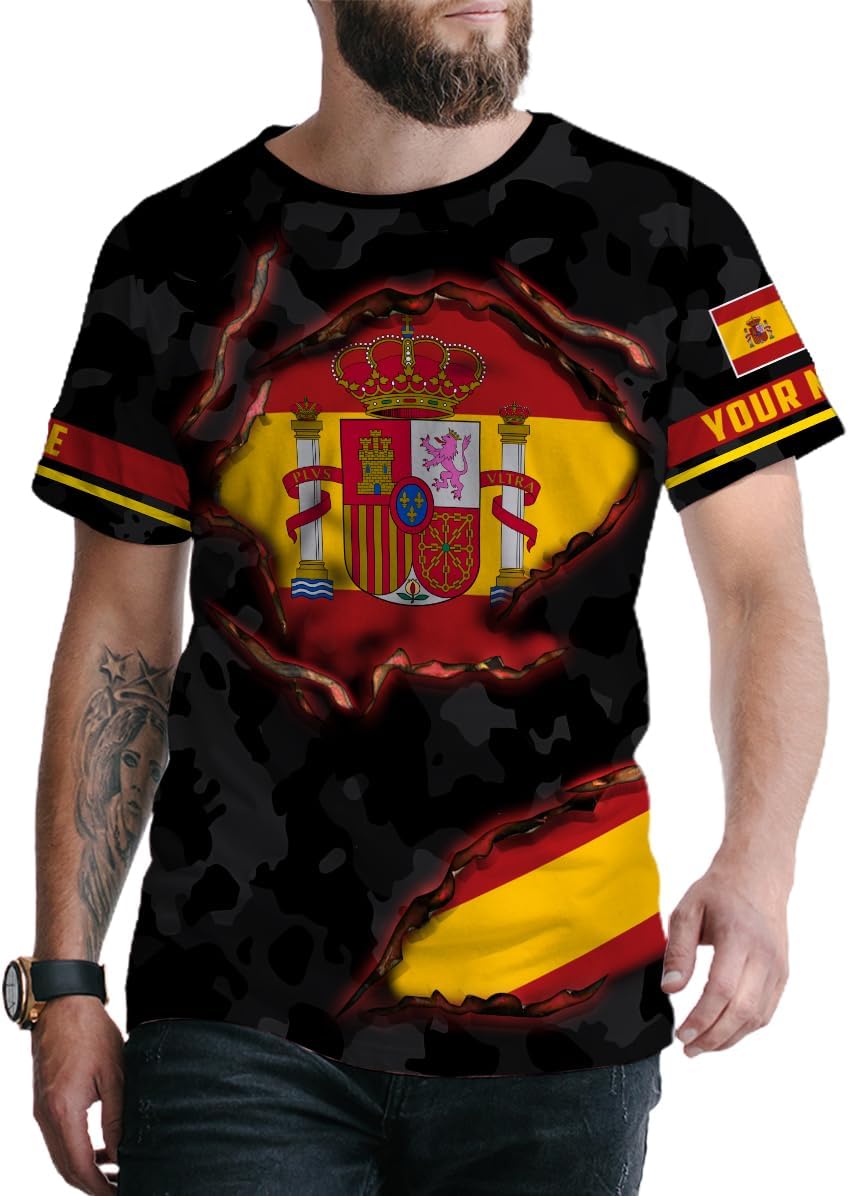 Ligthuy Personalized Name Spain Shirt 3D, Custom Spainish Shirt Flag for Men and Women, Italia Shirt Soccer Unisex Size