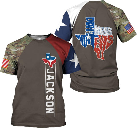 HomeDesign Personalized Name Texas Flag and Map Dont Mess with Texas Shirts 3D Unisex Shirt for Men Women Adult Size S-5XL