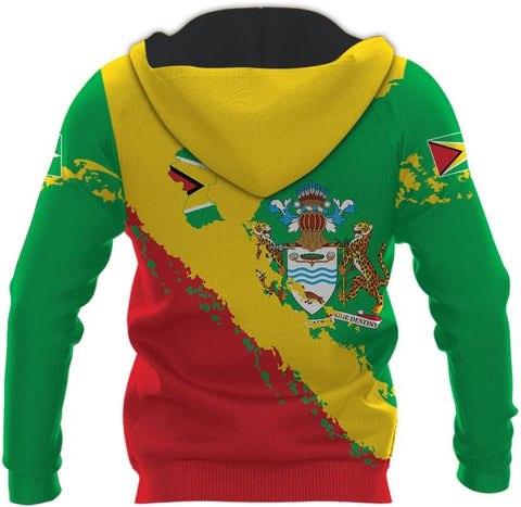 Leprints Personalized Guyana Hoodie 3D Guyanese Coat of Arms Flag Guyana 3D Sweatshirt Guyana Guyanese Pride Gift Zip Hoodie