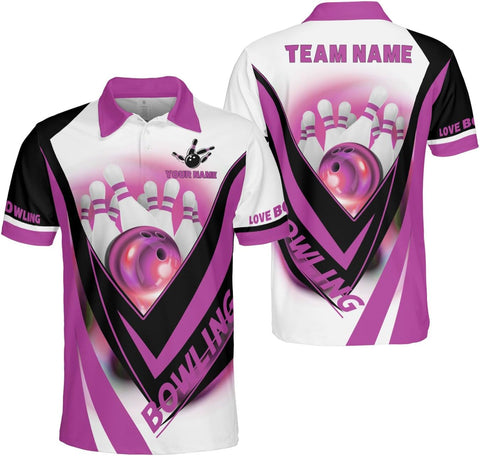 Ligthuy Personalized Name Bowling Polo Shirts 3D for Men and Women, Bowling Shirt, Bowling Shirts for Men Team Bowling Shirt
