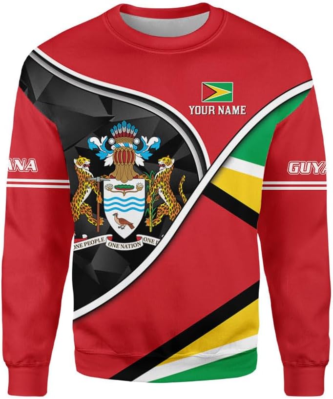 Leprints Personalized Guyana Hoodie 3D Guyanese Coat of Arms Flag Guyana 3D Sweatshirt Guyana Guyanese Pride Gift Zip Hoodie