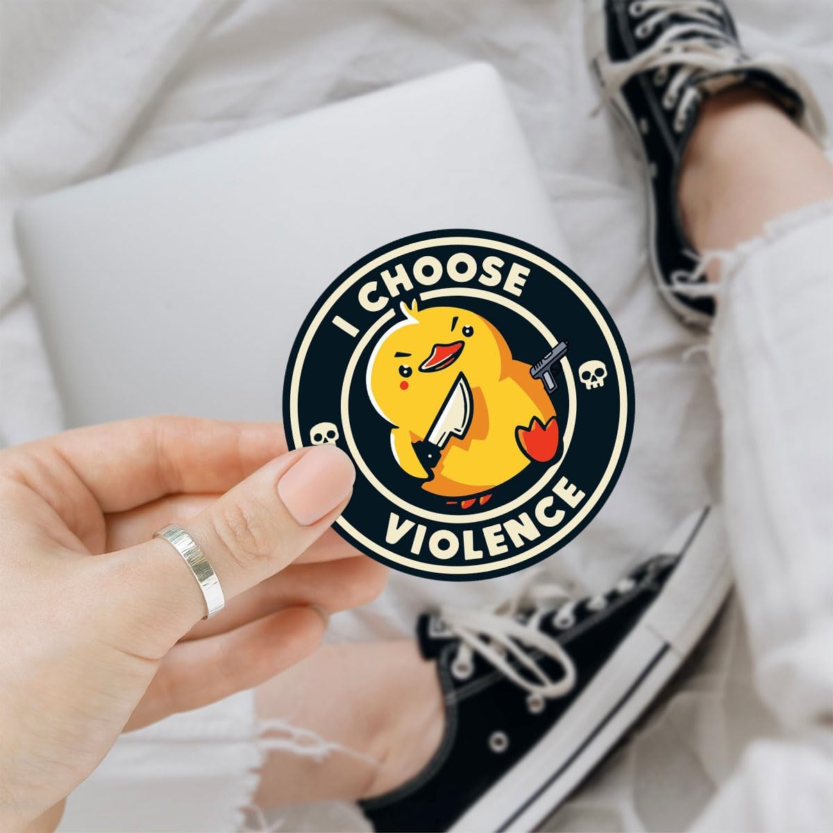 3 Pcs I Choose Violence Sticker, Funny Duck with Knife Ducky Meme Sticker Duck Dark Humor, I Choose Violence Ducky Stickers I Choose Violent Stickers for Laptop Phone Watter Bottle Car Helmet 3"x3"