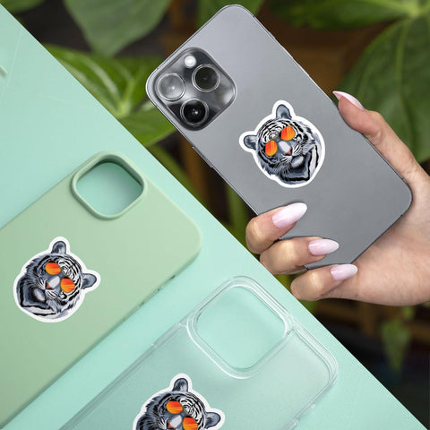 (3Pcs) Cool Animal Vinyl Sticker, Tiger Sunglasses Sticker, Tigress Decal, White Tiger's Head Bumper Sticker - Stickers for Laptop Water Bottle Car Helmet 3" (White Tiger Head)