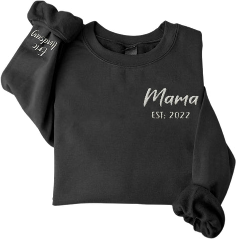 Custom Mama Crewneck Sweatshirt Personalized Mom Est 2024 Sweater with Kids Names Customized Gifts for Mothers Day (Cotton, SS28)