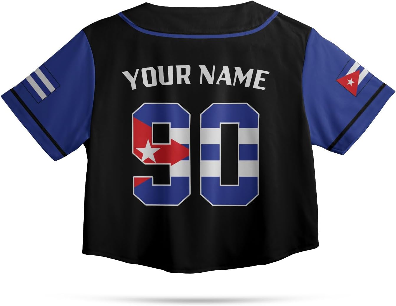 Women's Cuba Baseball Croptop Jersey, Black, 5X-Large, Short Sleeve, V-Neck, Solid, Crop Top, All Seasons, Button Closure, 0 Pockets, Premium Material Blend & High-Definition Prints
