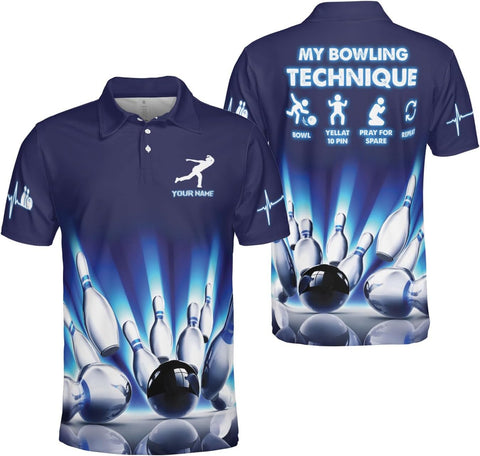 Ligthuy Personalized Name Bowling Polo Shirts 3D for Men and Women, Bowling Shirt, Bowling Shirts for Men Team Bowling Shirt
