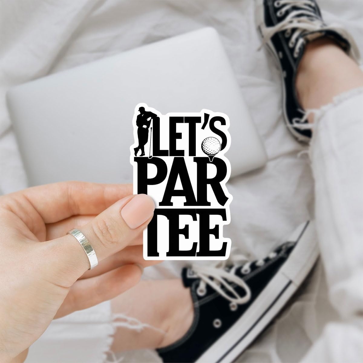 (3Pcs) Golf Let's Par Tee Sticker, Golf Vinyl Decal, Golf Ball Window Decal, Funny Golf Quote Golf Players Golf Ball White Stickers - Stickers for Laptop Water Bottle Phone Car Window Helmet 3"