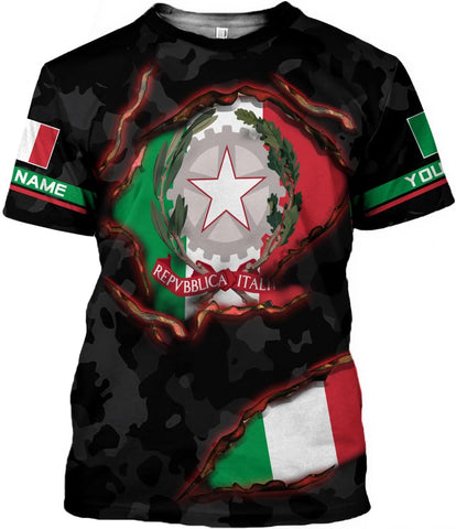 Ligthuy Personalized Name Italy Shirt 3D, Custom Italian Shirt Flag for Men and Women, Italia Shirt Soccer Unisex Size