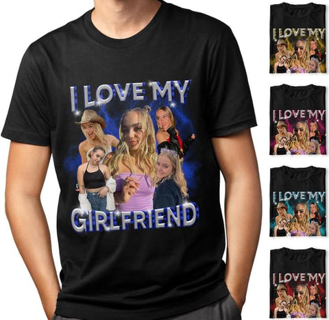 mostprints Personalized I Love My Girlfriend Boyfriend Shirt, I Love My Girlfriend Tee with Custom Photo, Couples Shirts