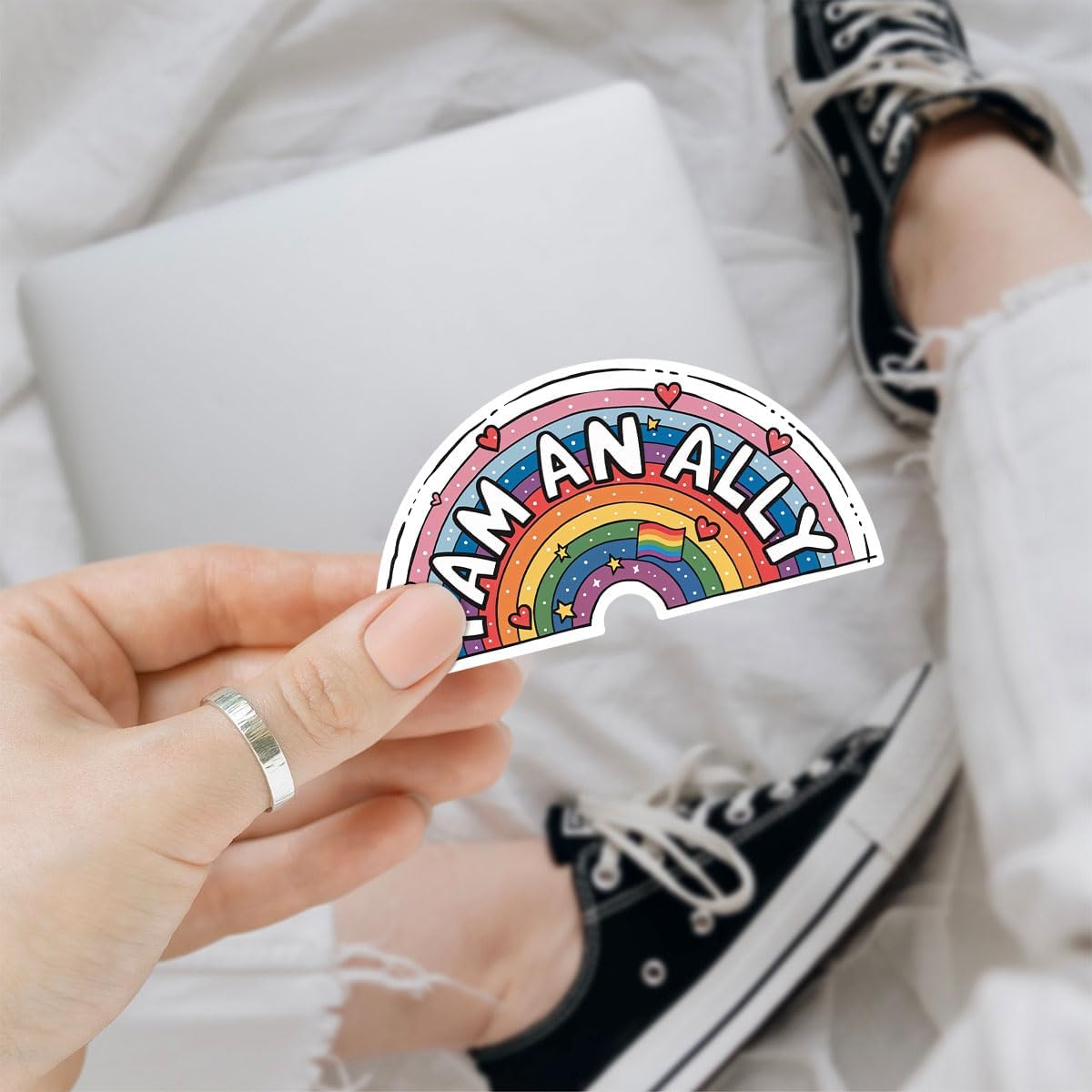 3 Pcs All Inclusive Ally Sticker, Proud I Am an Ally LGBTQ+ Pride Equality Rainbow Stickers, Transgender Trans LGBTQ Stickers for Laptop Phone Water Bottle Cars Phone Case Laptop 3"x3"