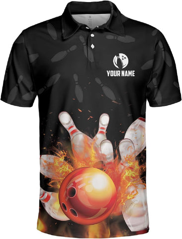 Personalized Name Bowling Polo Shirts 3D for Men & Women, Custom Bowling Shirts for Team, Bowling Team Polo Shirt (PE + 3-5% Spandex, PL101)