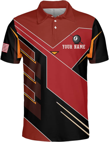 MoonArt Personalized Billiard Polo Shirts, Billiards Shirts for Men, Pool Shirts, 3D Billiards 8 Ball Pool, Billiard Team