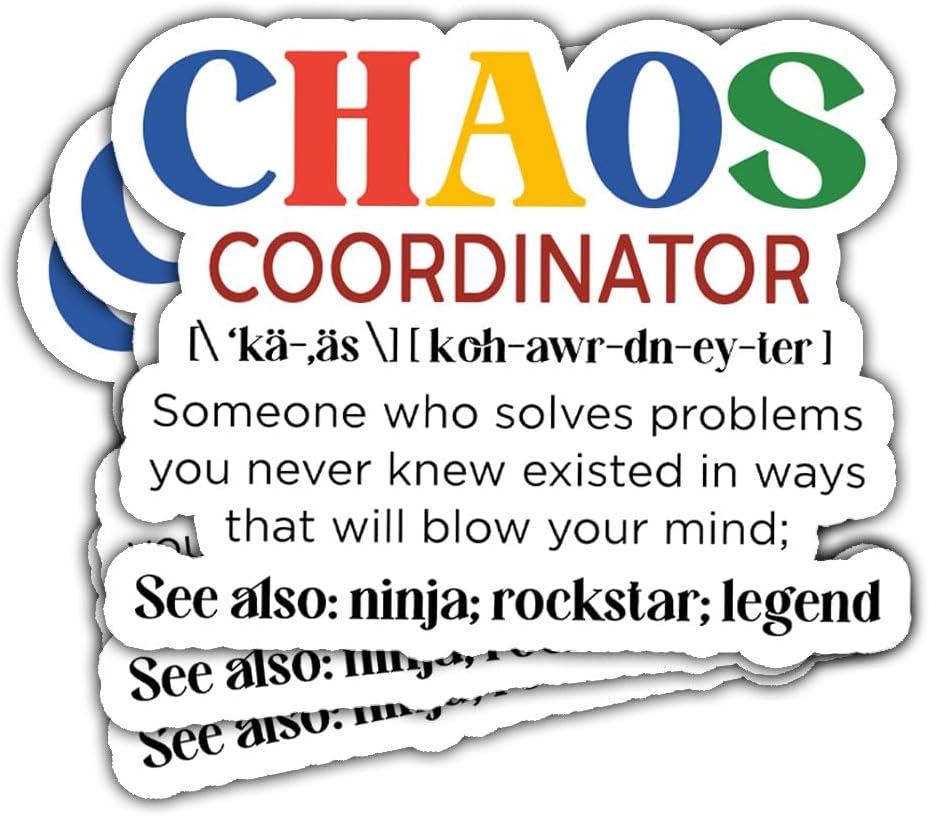 3 Pcs Chaos Coordinator Sticker, Production Coordinator Sticker, Chaos Coordinator Water Bottle, Funny Office Stickers - Vinyl Stickers 3 Inches for Water Bottles Laptop Phone Car Window Helmet