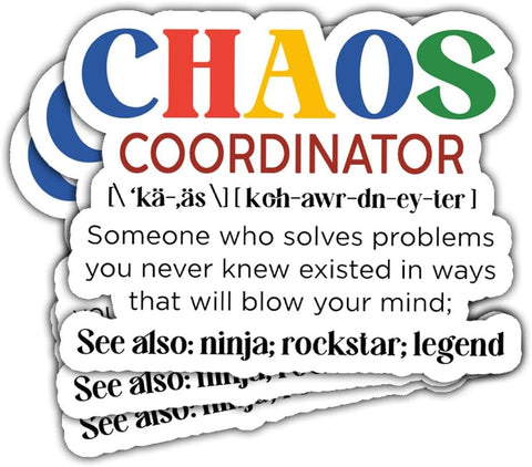 3 Pcs Chaos Coordinator Sticker, Production Coordinator Sticker, Chaos Coordinator Water Bottle, Funny Office Stickers - Vinyl Stickers 3 Inches for Water Bottles Laptop Phone Car Window Helmet
