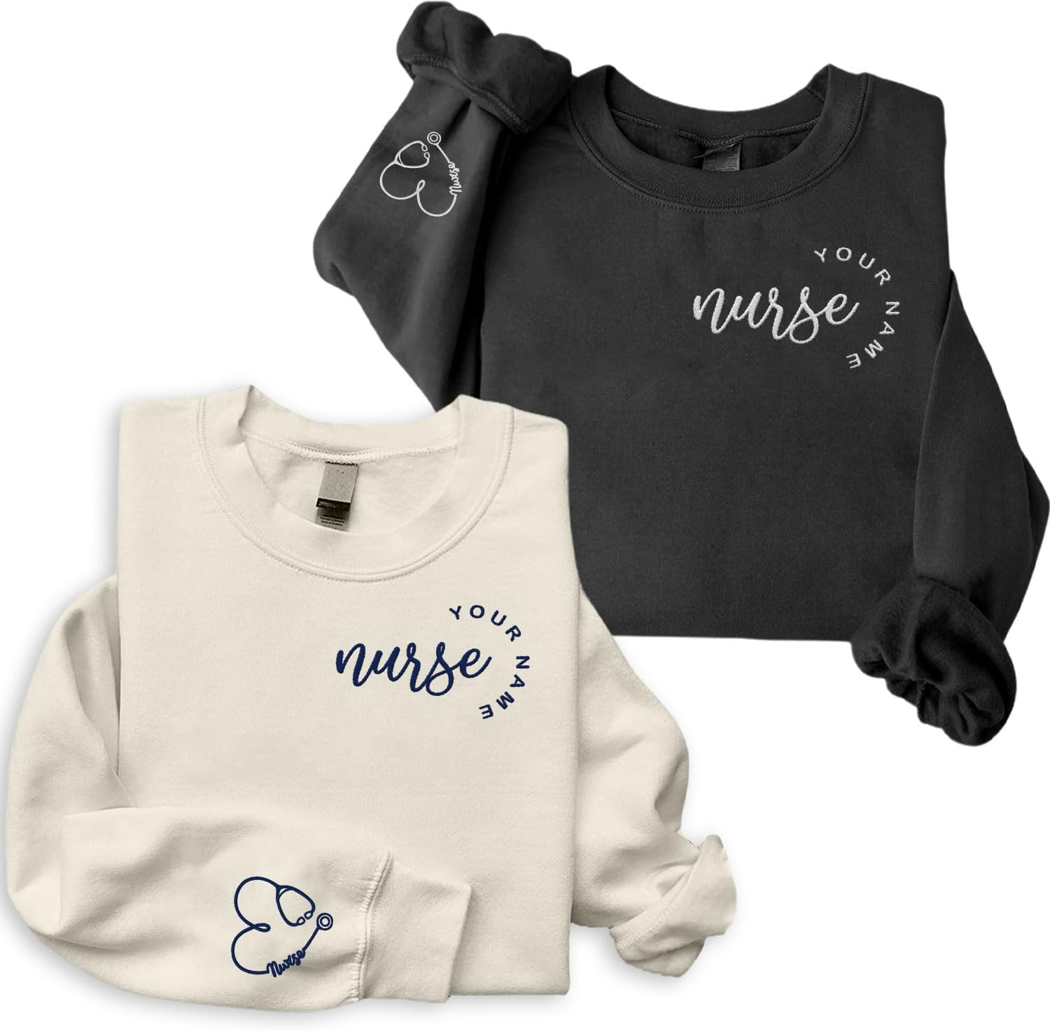 Suseaz Personalized Embroidered Nurse Sweatshirt, Custom Name Nurse Sweatshirt, Gift For Nurse, Women, Nursing School Shirt