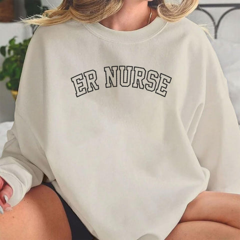 Custom Emergency Department Embroidered Crewneck Sweatshirt, Er Nurse Shirt, Emergency Nurse Hoodie, Er Nurse Gift, Rn Shirt (Cotton, SS400)