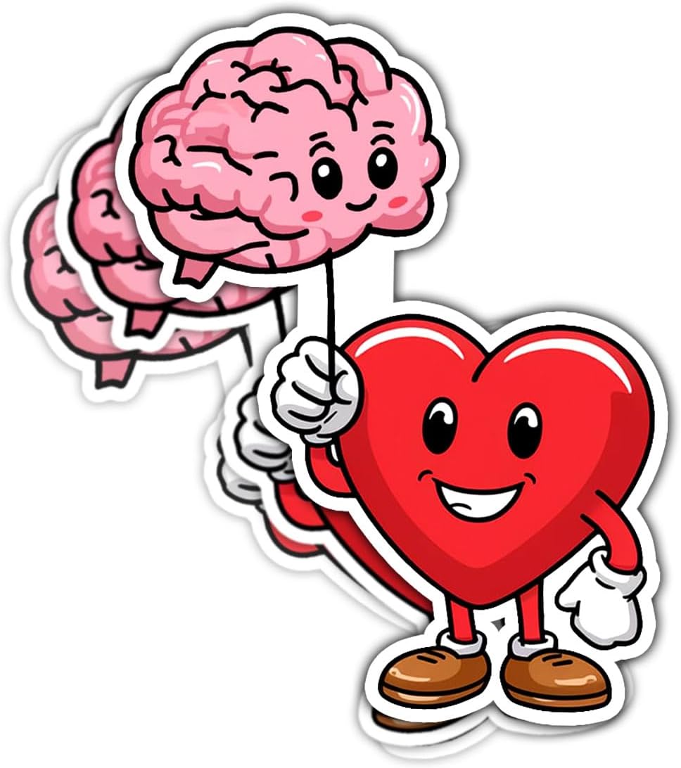 (3pcs) Heart and Brain Connected Sticker, Mental Health Sticker, Right Balance Between Head and Brain - Vinyl Stickers 3 Inches for Laptop Water Bottle Phone Car Window Helmet