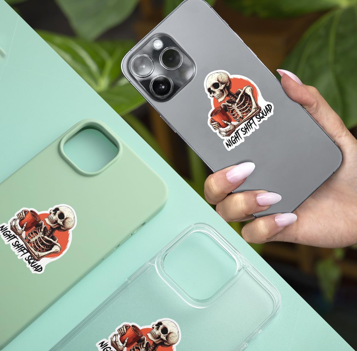 3Pcs Night Shift Squad Sticker, Skeleton Stickers, RN Nurse Skeleton Healthcare Worker Coffee Stickers, Fun Night Shift Die-Cut Vinyl Decals - Sticker for Laptop Water Bottle Phone Car Helmet 3"