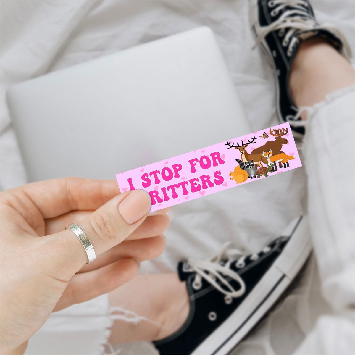 I Stop & Brake for Critters 3-Pack Bumper Stickers - Animal Lover Cute Stickers for Laptop, Phone, Water Bottle, Car, Helmet (3"x3")