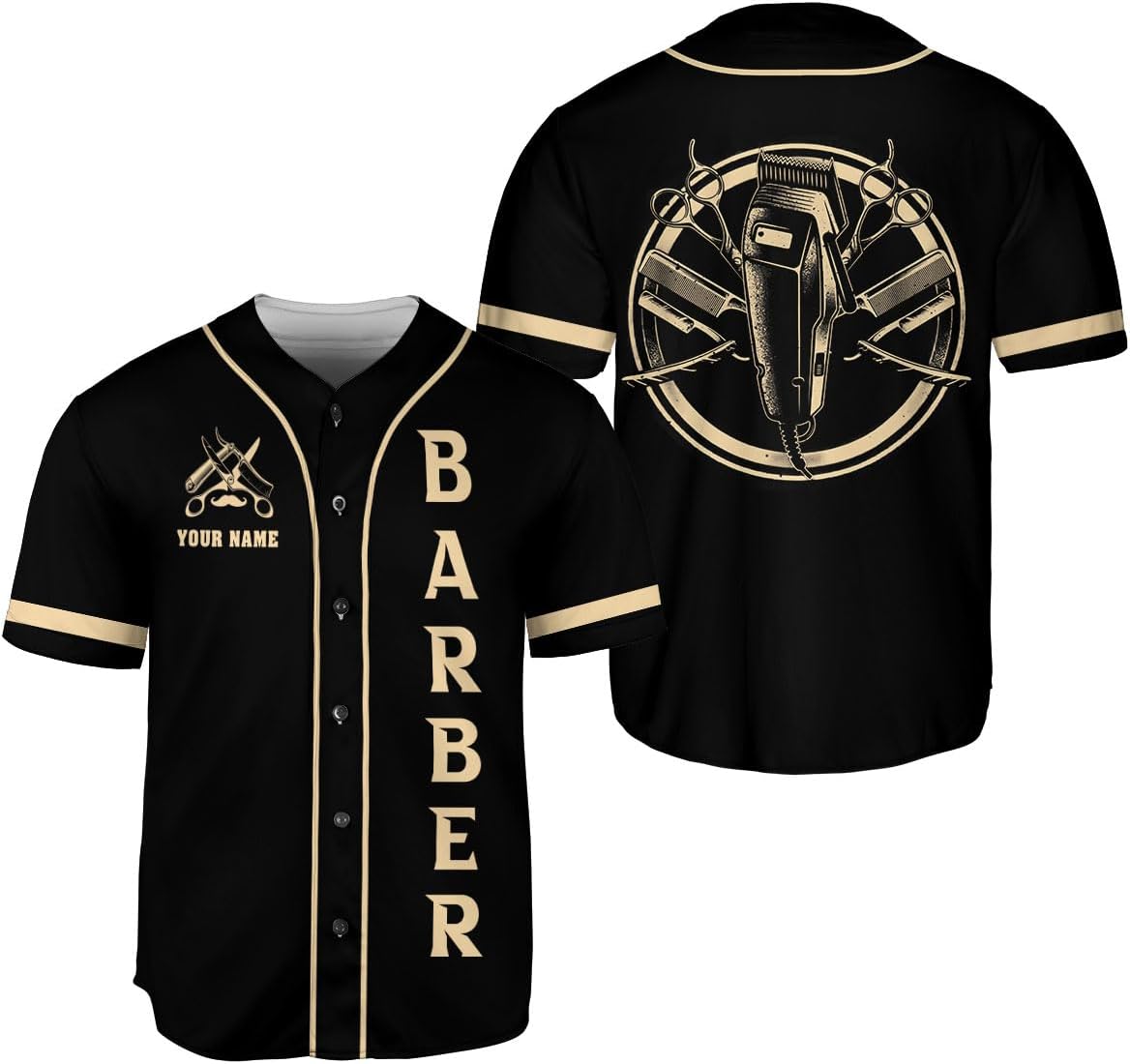 Personalized Barber Shop Baseball Jersey, Hairdresser Jersey, Barber Tools Hat