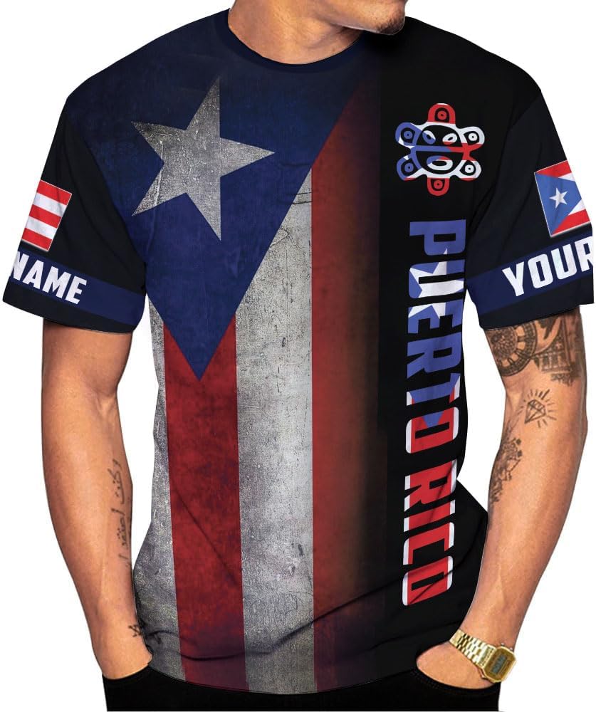 Woseprints Personalized Name Puerto Rico 3D Shirt, Puerto Rico Flag T-Shirt for Men & Women