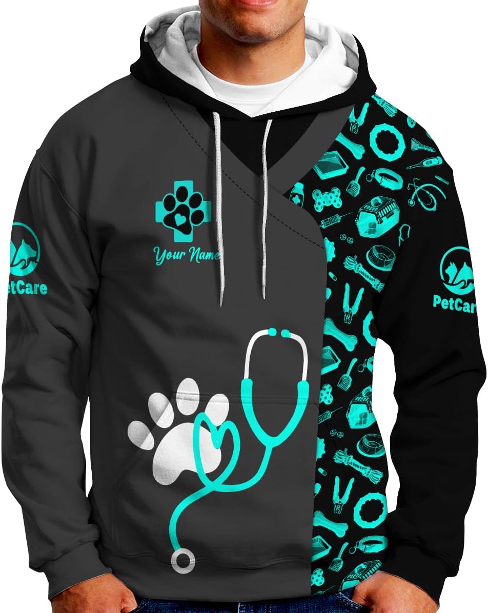 Suseaz Personalized Vet Tech Shirts for Veterinarian, Veterinary Medicine Technician Men Women Shirt, Paw Dog Cat Animal Love