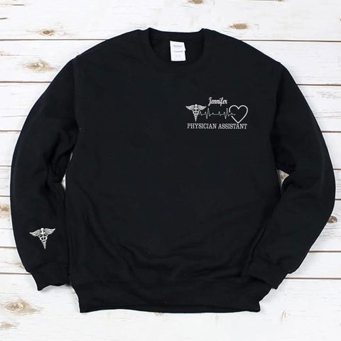 Intenprints Personalized Nurse Embroidered Sweatshirt for Women, Custom Registered Nurse Shirt, CNA Shirt, Nursing Sweatshirt