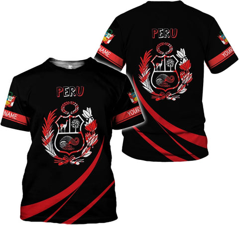 Woseprints Personalized Name Peru T-Shirts, Peru Flag Pride 3D T-Shirt for Men & Women