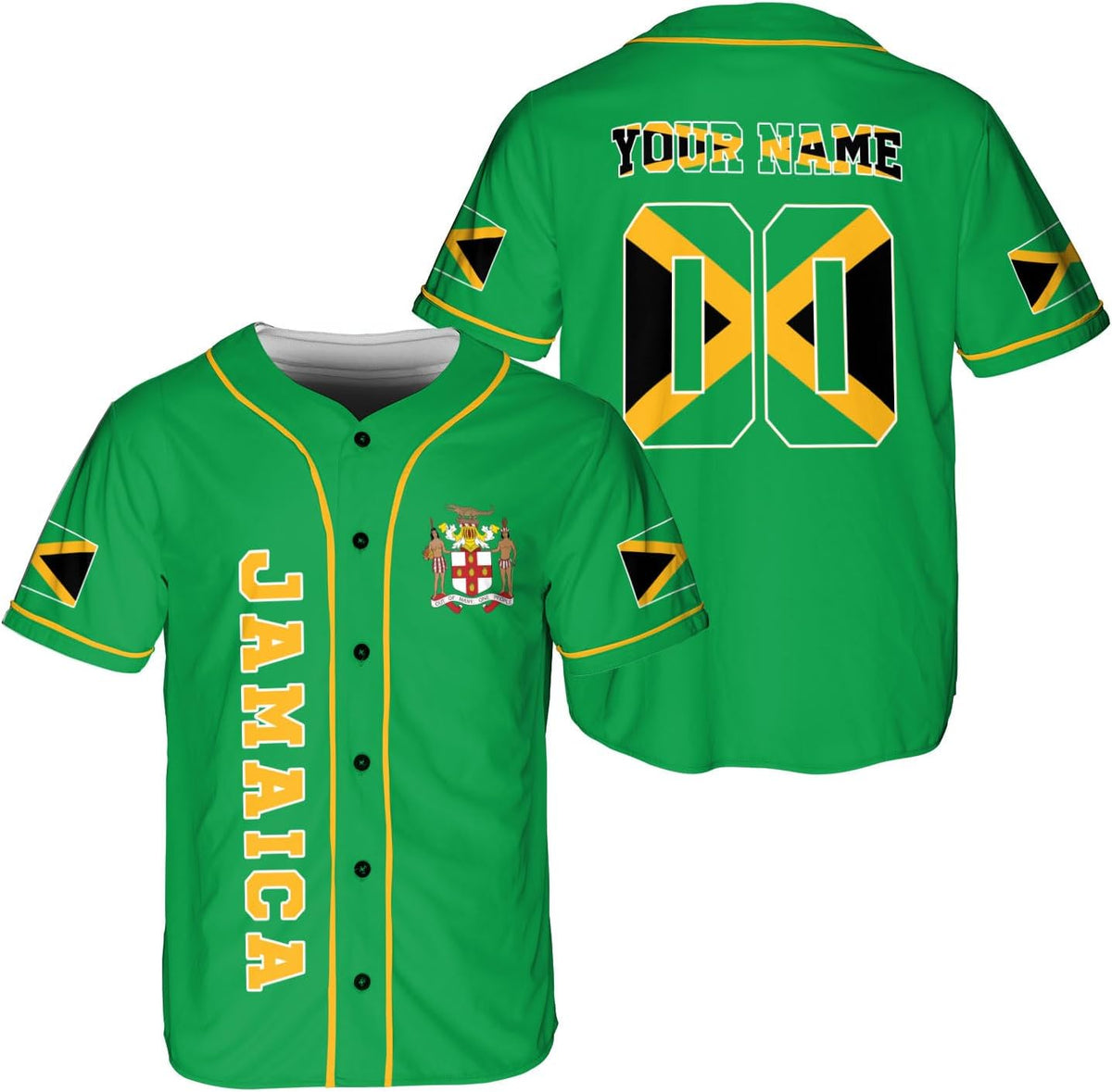 Leprints Personalized Jamaica Baseball Jersey Shirt, Custom Team Name Jamaican Baseball Jersey for Men, Women