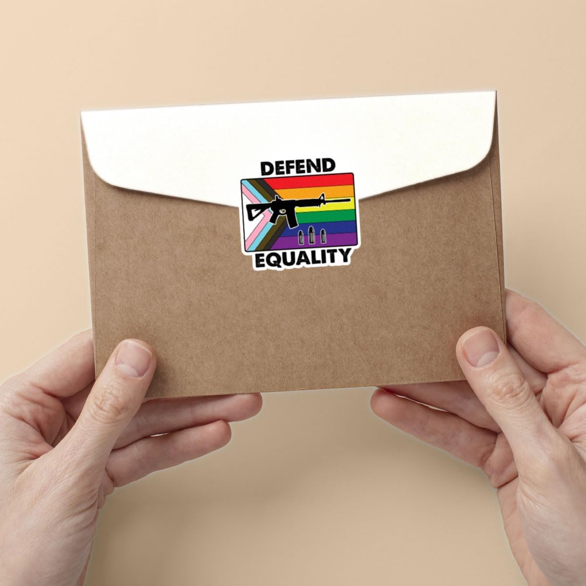 3 Pcs Defend Equality Stickers, LGBT Guns Pride Month Trans Gay, Funny G*n Sticker, Progress Pride Flag and Rifle Sticker for Water Bottle Tumbler Phone Case Laptop 3"x3"