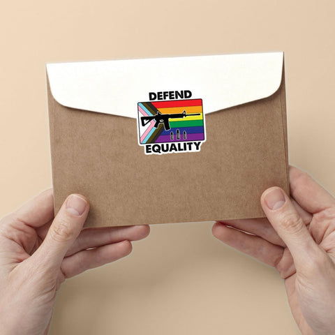 3 Pcs Defend Equality Stickers, LGBT Guns Pride Month Trans Gay, Funny G*n Sticker, Progress Pride Flag and Rifle Sticker for Water Bottle Tumbler Phone Case Laptop 3"x3"