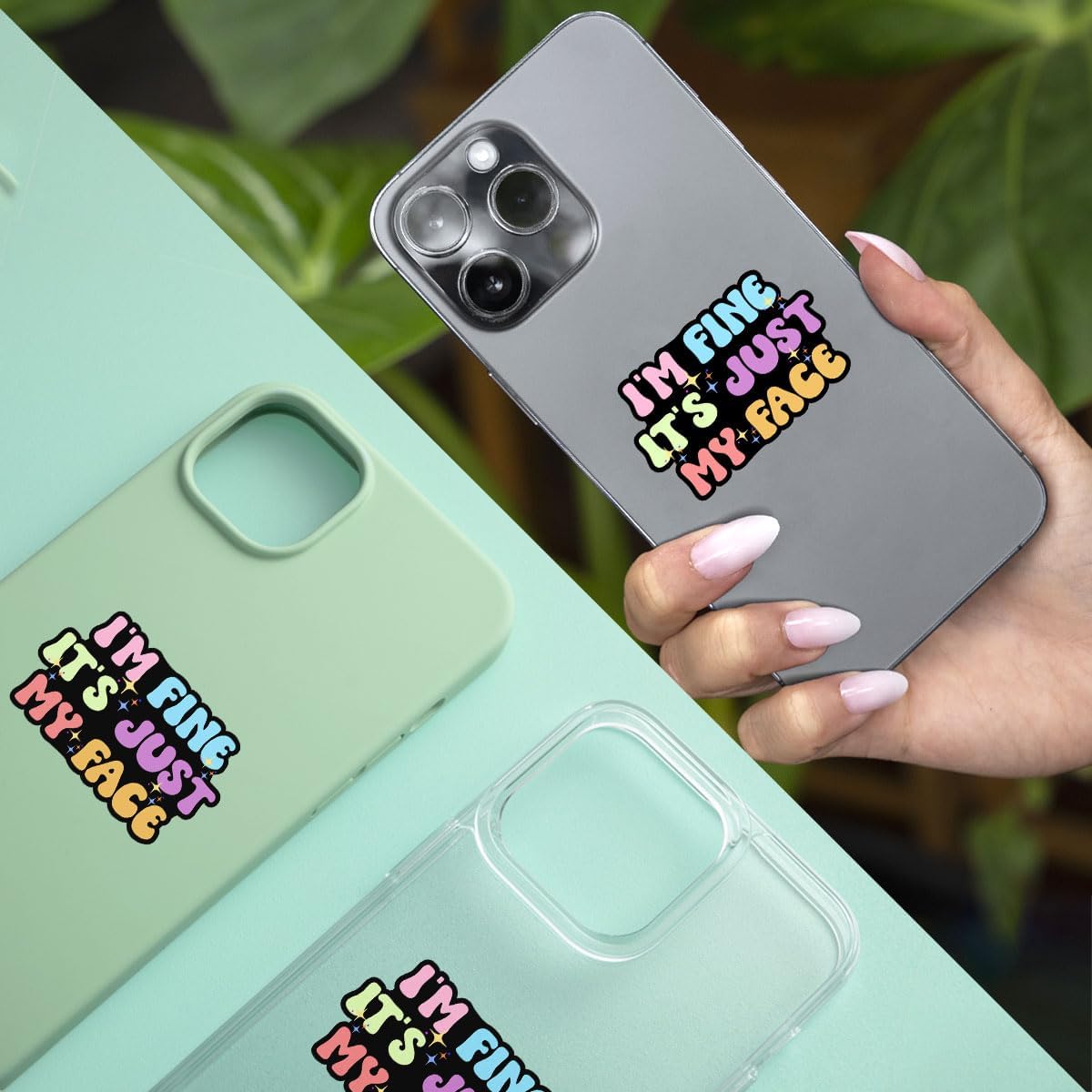 (3pcs) I'm Fine It's Just My Face Sticker, Funny Quotes Saying Sticker Die-Cut Waterproof Vinyl Sticker Laptop Water Bottle Window Phone Helmet