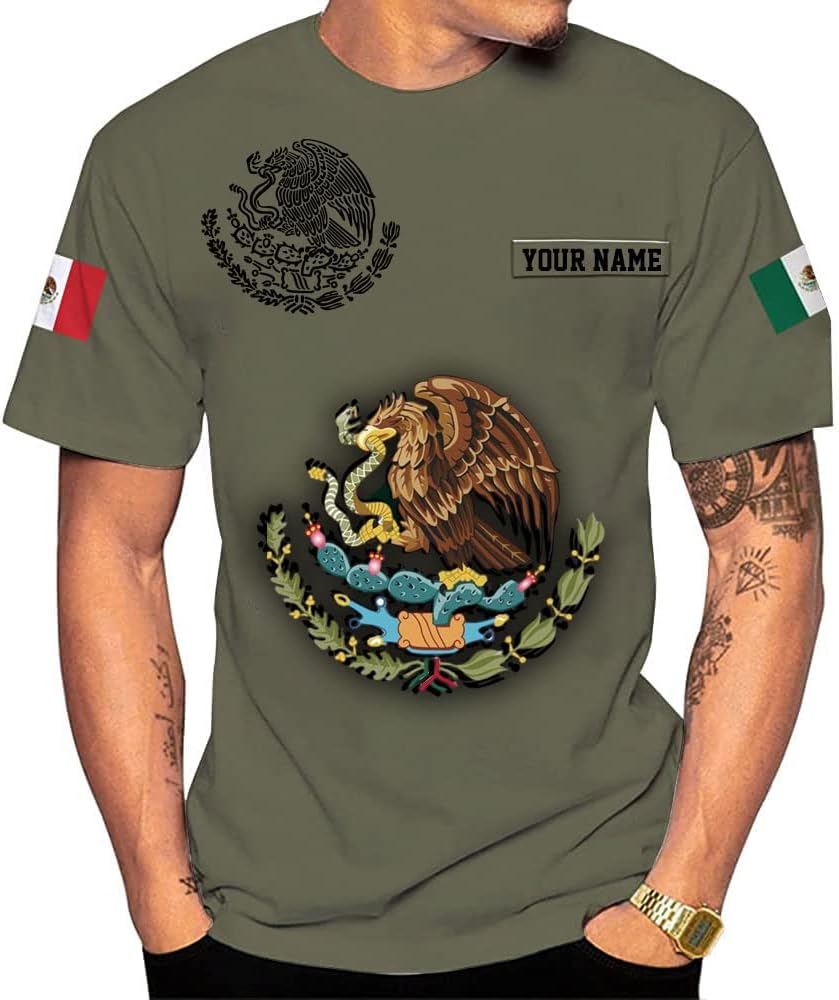 RoyalBro Personalized Mexico Shirt, Camisas de Mexico Customized Mexican Shirts Mexican Flag Mexico 3D Shirt for Men Women
