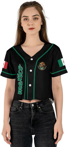 Mostprints Personalized Name Number Mexico Baseball Jersey Croptop Shirt, Mexican Shirts for Women, Mexico Shirts for Women