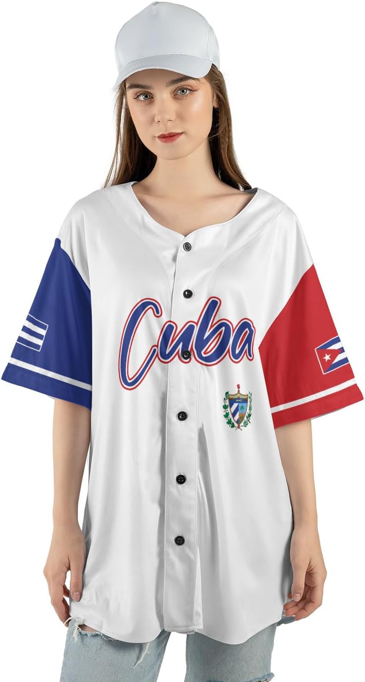Personalized Cuba Baseball Jersey Shirt, Cuba Flag Jersey, Cuban Jersey for Men and Women, Cuba USA Flag T Shirt