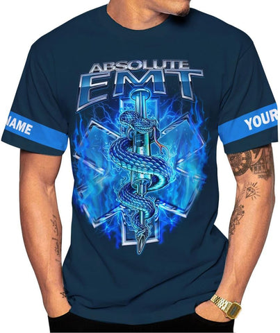 MAPrints Personalized Name EMS 3D Shirt, Emergency Medical Service T-Shirt, Parademic EMT EMS Shirt Size S-5XL for Men Women