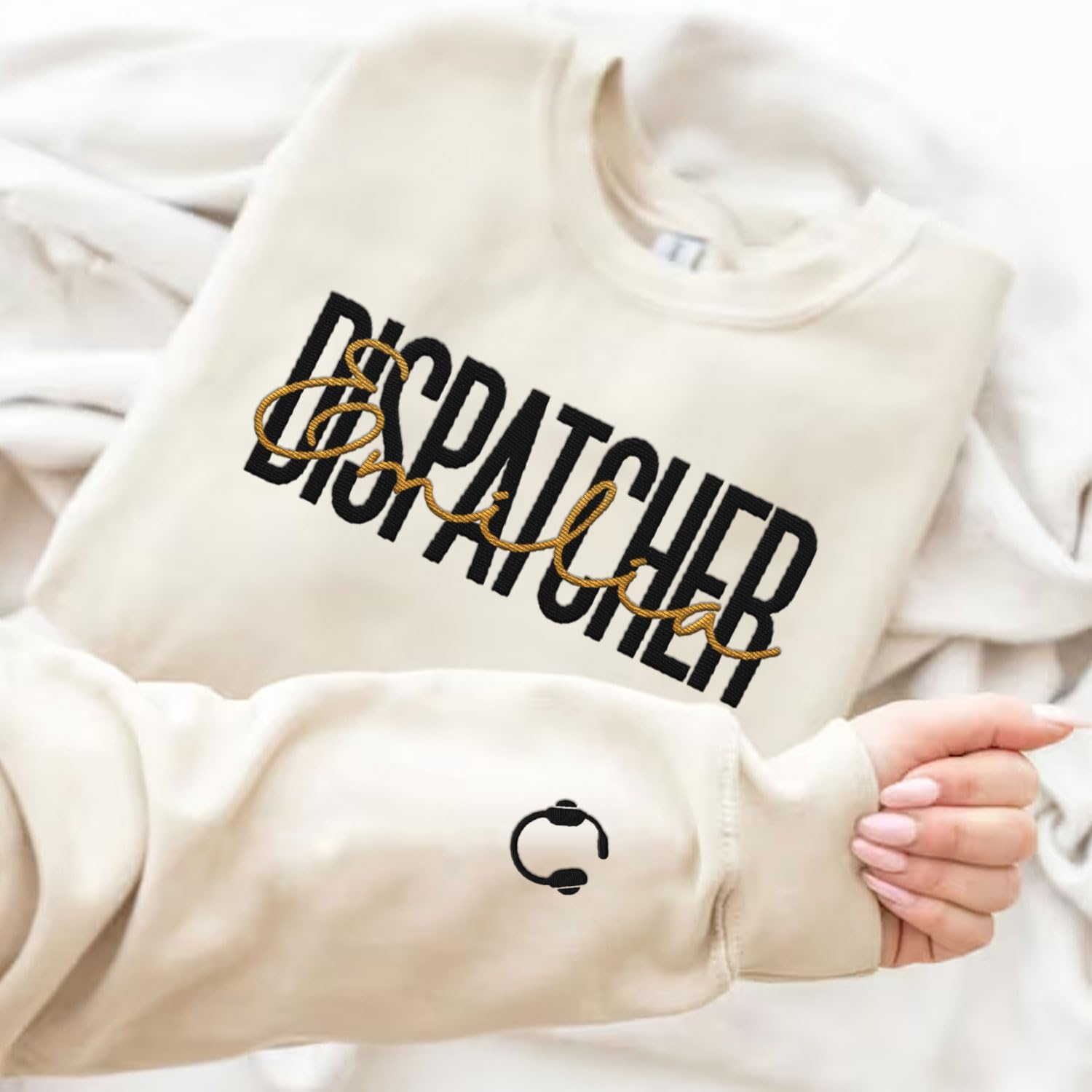 Leeprints Personalized Embroidered Dispatcher 911 Sweatshirt, Pulse Dispatch Embroider Hoodie, Thin Gold Line 911