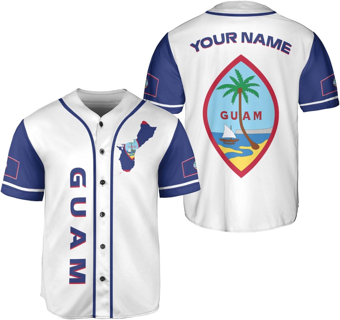 Leprints Personalized Guam Baseball Jersey Shirt, Guahan Flag Jersey, Guam Islander Pride Jersey for Men and Women