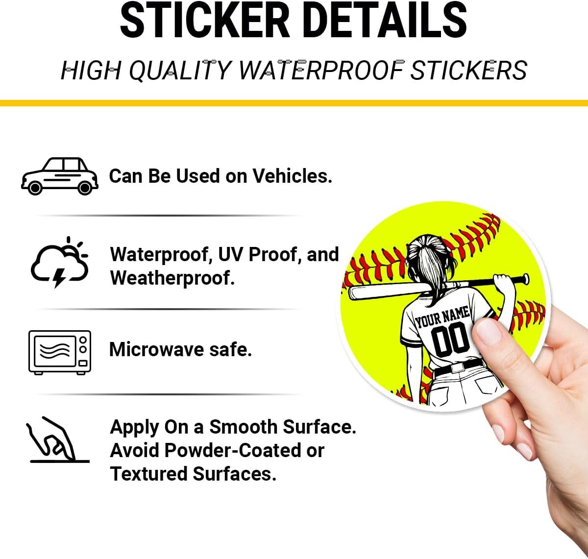 Personalized Softball Stickers for Helmets Custom Softball Sticker Gift Softball Helmet Stickers for Girls Boys Baseball Sport Player Softball Vinyl Decal Water Bottle Laptop Toolbox Phone Car (Sb5)