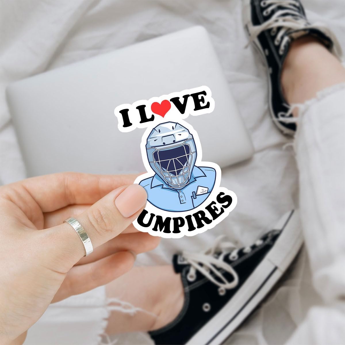 (3 Pcs) I Love Umpires Sticker - Sports Referee Baseball & Softball Umpire Quote Vinyl Decal for Laptop, Water Bottle, Phone, Car, Boat, Bumper, Window, Helmet - 3 Inch