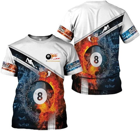 AOVL Personalized Billiard Shirts 3D Billiard Shirt Custom Billiard Flag Shirt Men's Pool Billiards Shirt 8 Ball Men Women