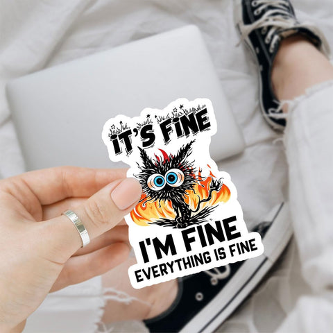 3Pcs Its Fine Im Fine Everythings Fine, Funny Stickers for Adults, Cat Stickers for Water Bottles, Dumpster Fire This is Fine Sticker - Vinyl Stickers Waterproof for Laptop Car Window Helmet 3 Inches