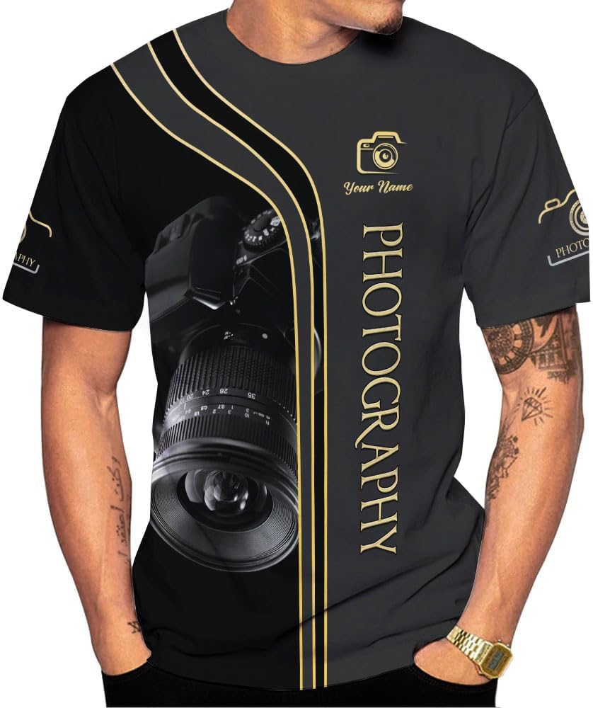 Lighthuy Personalized Name Photography Shirt 3D, Custom Photographer Shirts, Camera Tshirt Men & Women Photographer Gifts