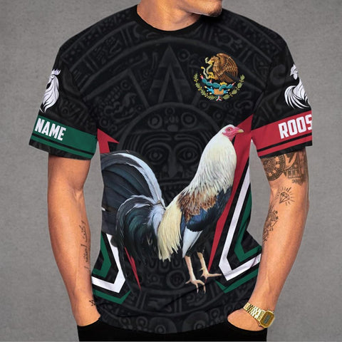 MoonArt Personalized Name Mexican Shirts for Men, Rooster Mexico Shirts for Men, Mexico Shirt Eagle Flag Mexican Eagle