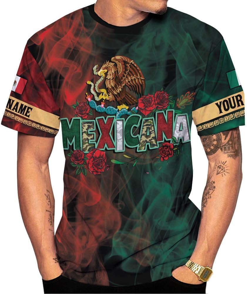 HomeDesign Custom Mexico Shirts Personalized Name Mexican 3D Flag Shirt for Men Women Aztec Unisex US Eagle Pride Camisas