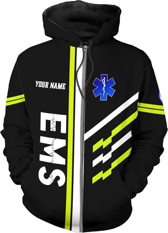 Leeprints Personalized EMT Hoodie EMS Sweatshirt Custom EMS Zip Hoodie Paramedic Uniform Emergency Medical Technician Shirts