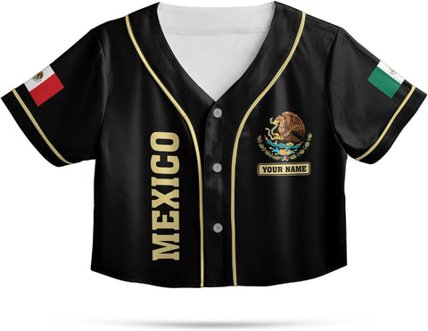Custom Mexico Flag Crop Top Baseball Jersey Shirt Woman Playeras De Mexico 3D Personalized Mexican Jersey Shirts for Women
