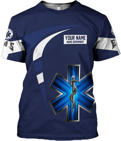 Mostefy Personalized Name EMS Shirt 3D Uniform Emergency Medical Technician, EMS Shirts for Men, EMT Shirt, Paramedic Shirt