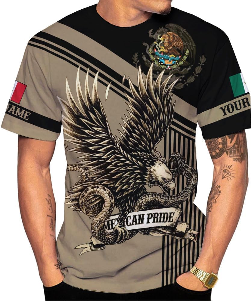 RoyalBro Personalized Mexico Shirts, Camisas De Mexico, Mexico Shirts for Men, Mexican Flag Jersey Shirt Mexico 3D Shirt