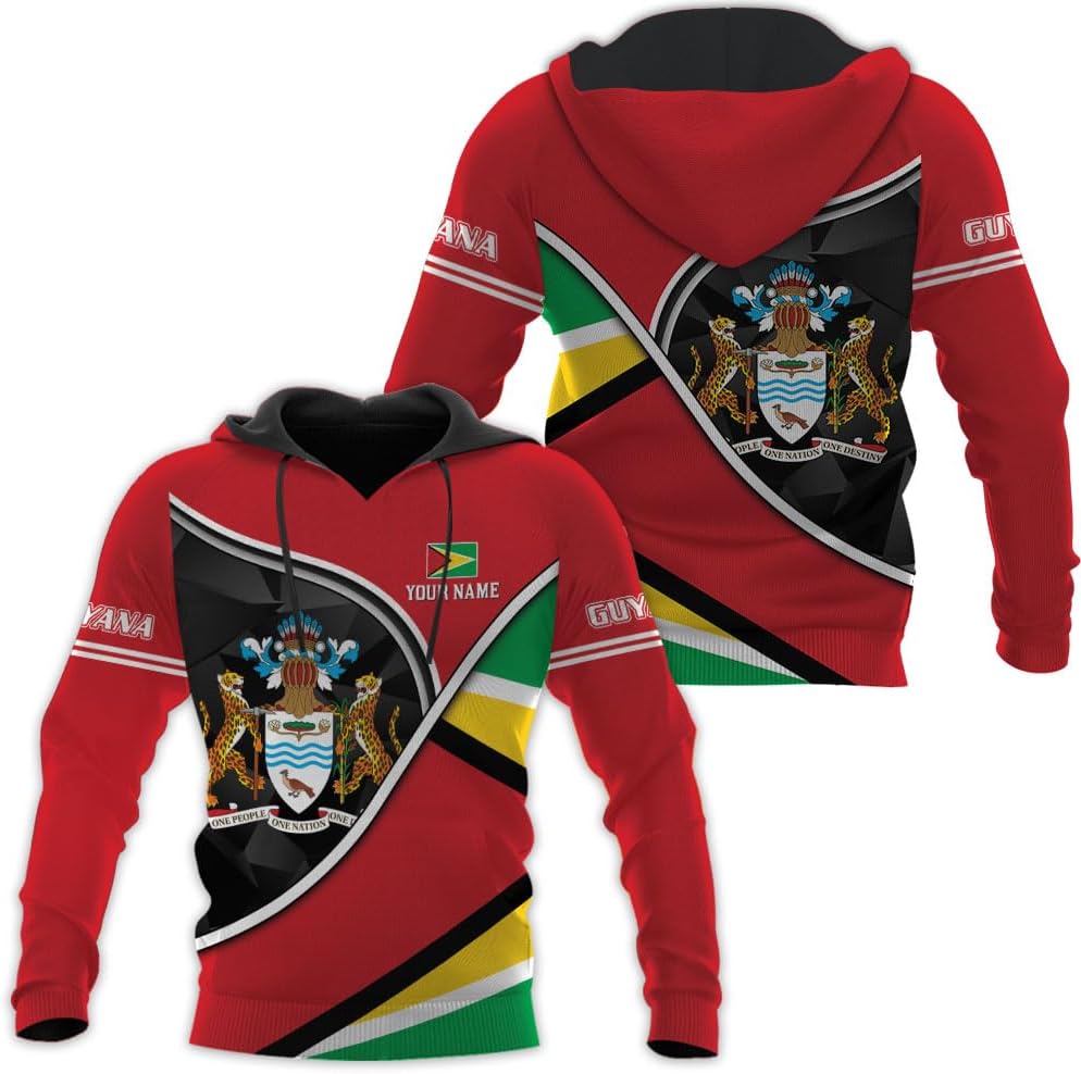 Leprints Personalized Guyana Hoodie 3D Guyanese Coat of Arms Flag Guyana 3D Sweatshirt Guyana Guyanese Pride Gift Zip Hoodie